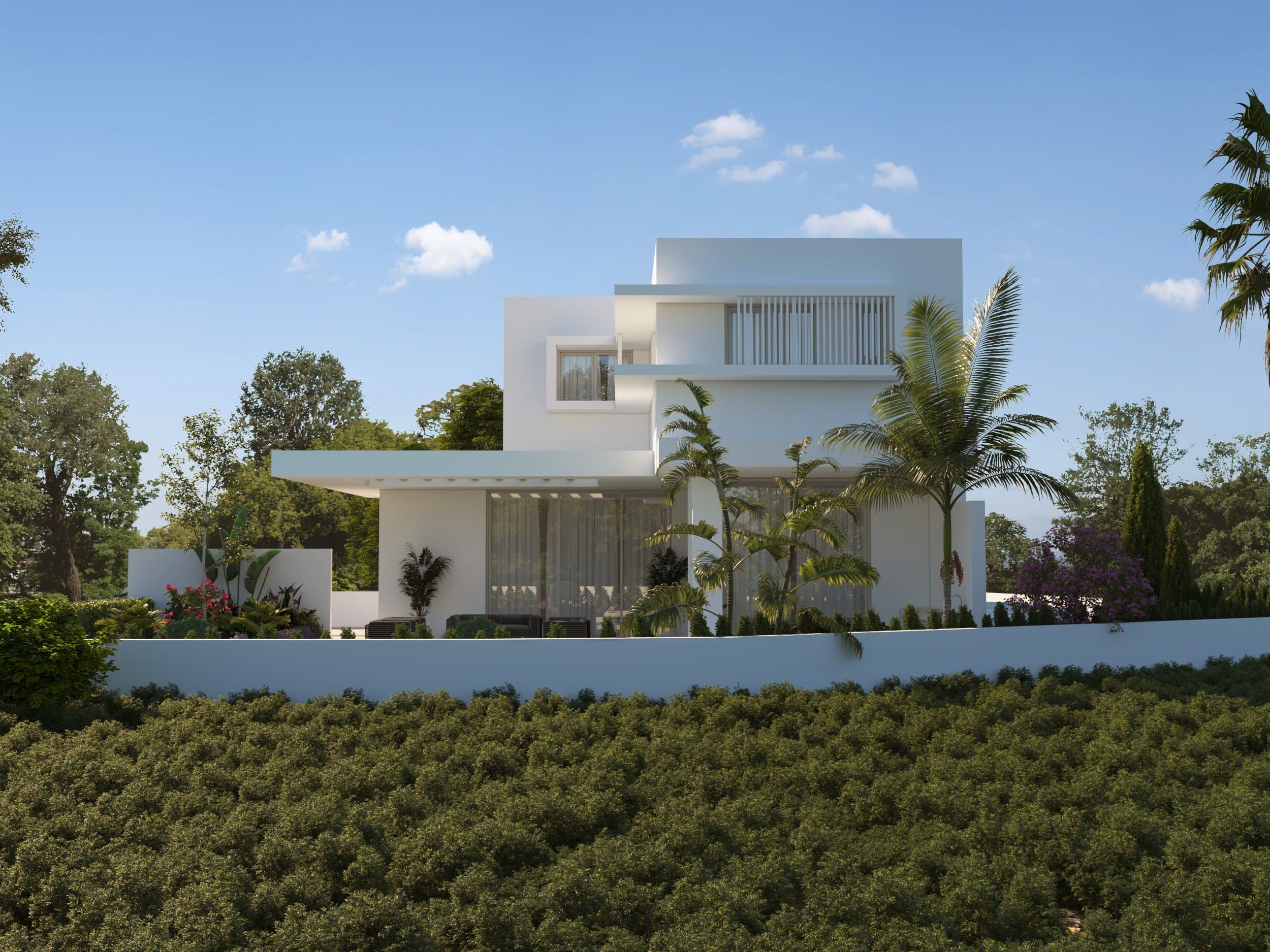 Drawing of a Simplicity 4 villa from its garden